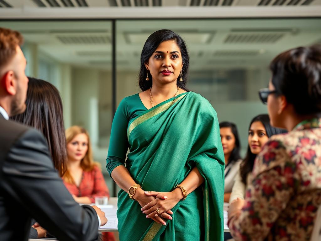 Team leader addressing a group in a conference room