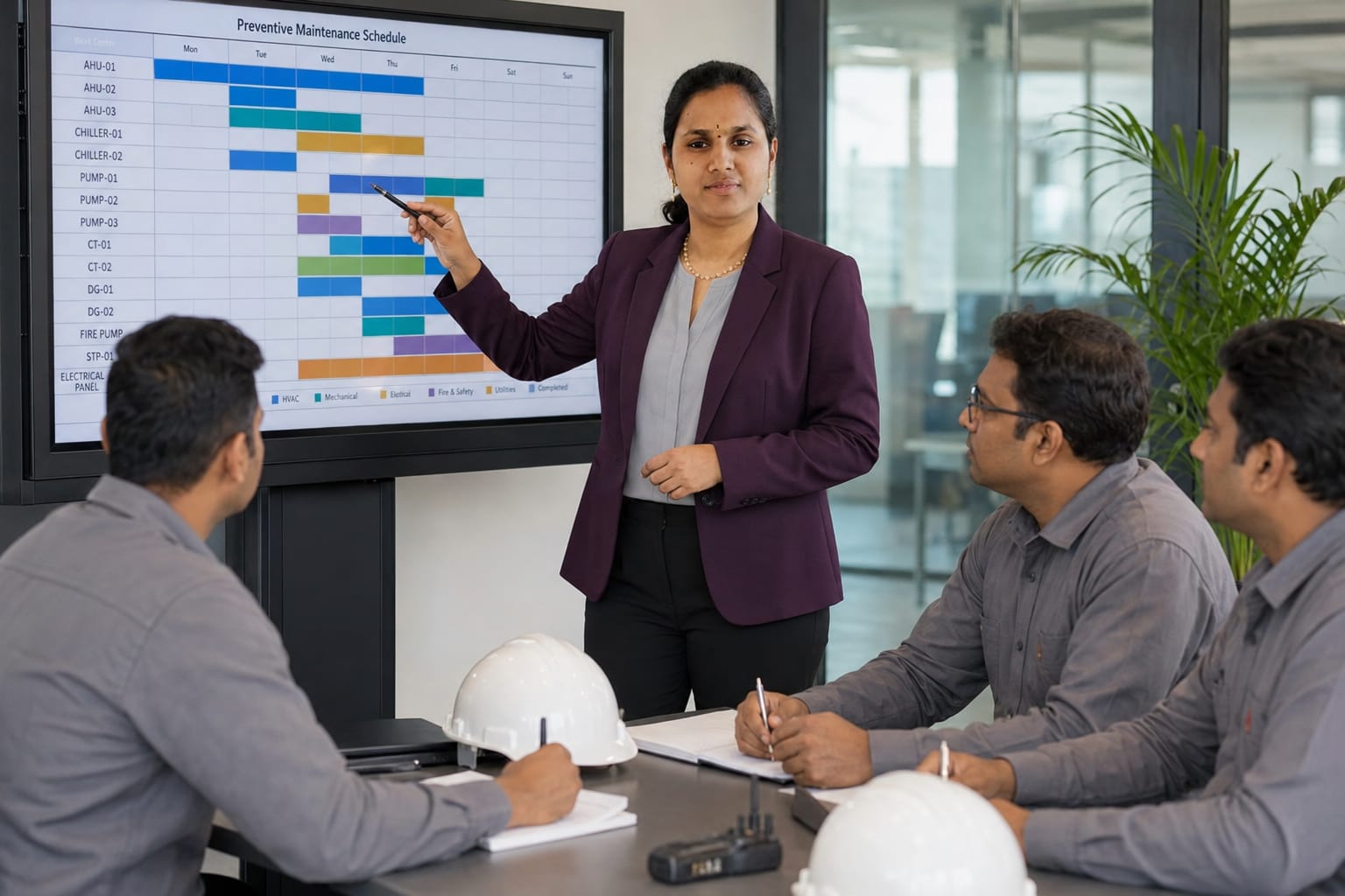 Vennela presenting a preventive maintenance schedule